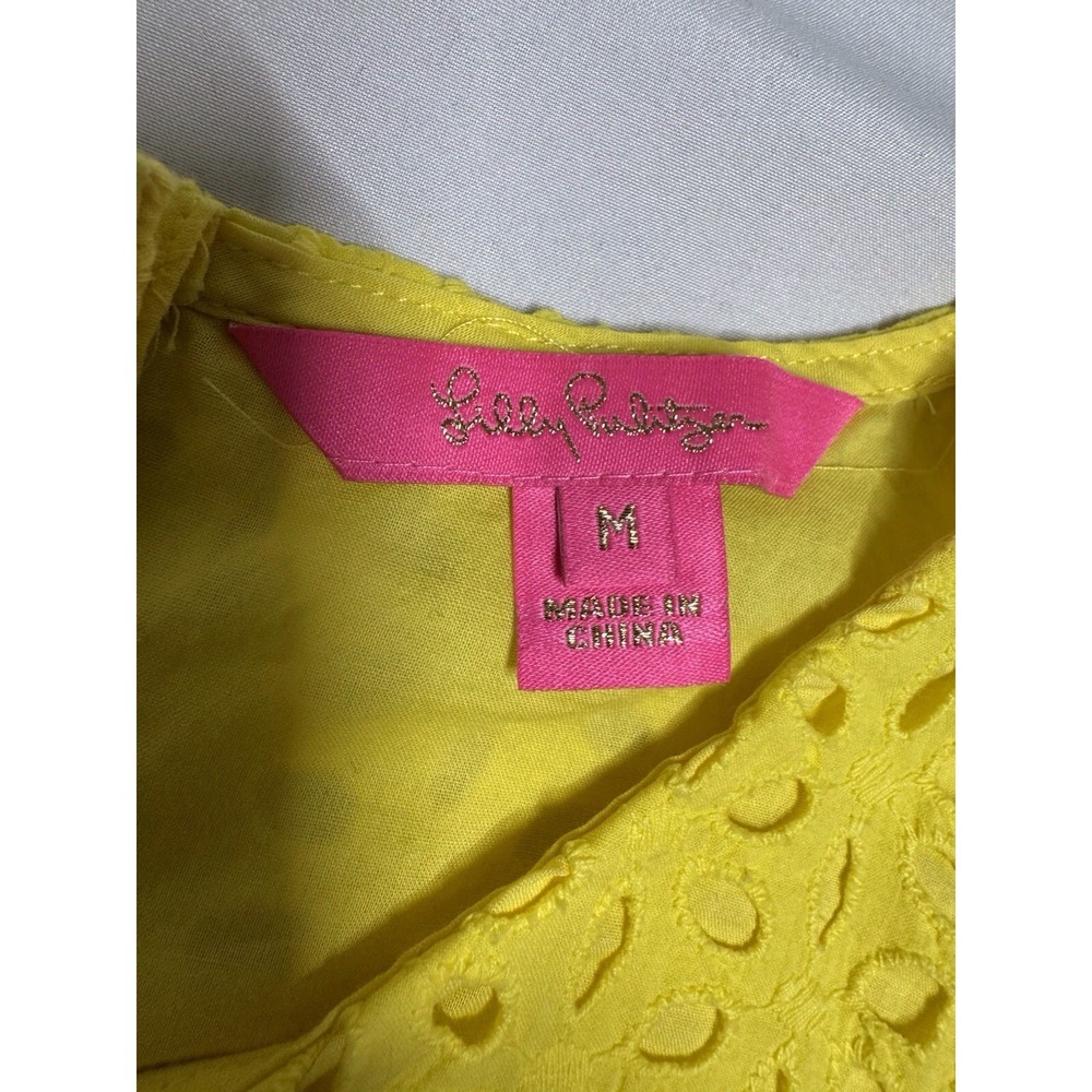 Lilly Pulitzer Iona Tank Top Yellow Juice Petal Eyelet Womens Size Medium - Picture 2 of 6